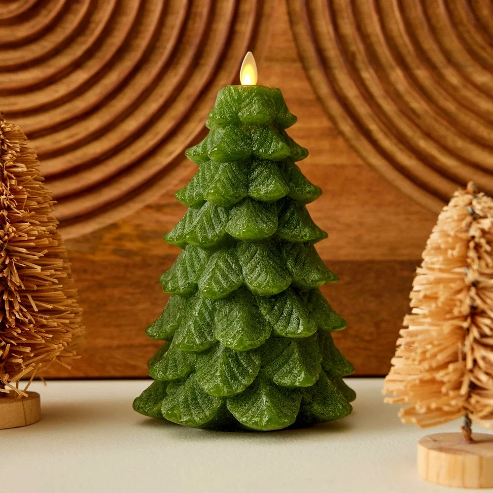 Luminara Chalky Green Christmas Tree Flameless LED Candle 6.5in Holiday New